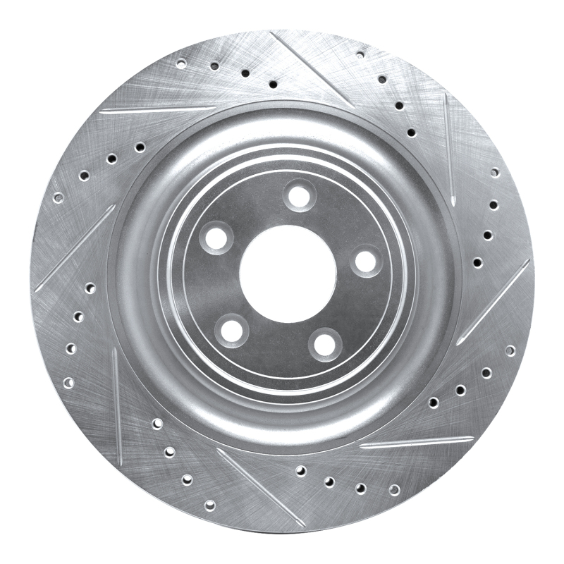 Jaguar XKR Brake Rotor (1) - Right Rear - R1 Concepts - Drilled & Slotted - Silver - `08-`09
